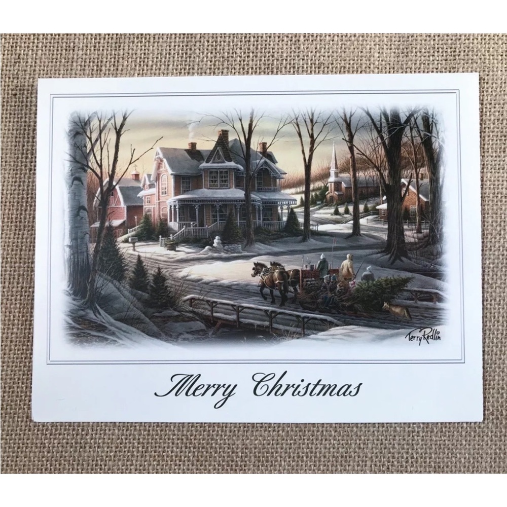 Terry Redlin Homeward Bound Christmas Card Horse Sleigh Winter Rustic Farmhouse